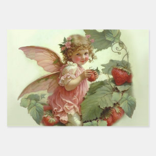 Feuille De Papier Cadeau Fée de fraises victorienne