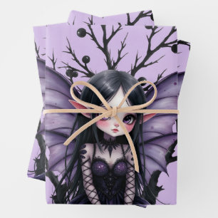 Feuille De Papier Cadeau Fée foncée mignonne avec ailes de chauve-souris