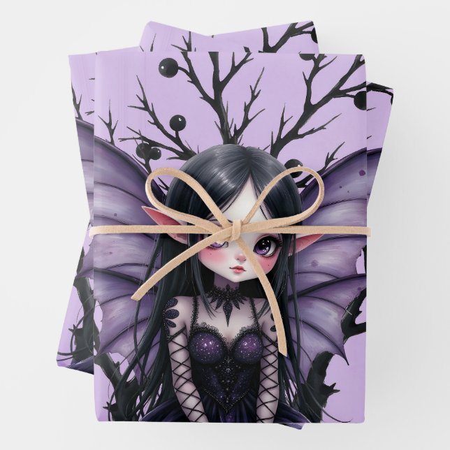 Feuille De Papier Cadeau Fée foncée mignonne avec ailes de chauve-souris (En situation)