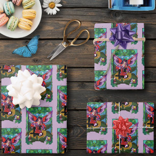 Feuille De Papier Cadeau Fée violet rouge champignons gothique