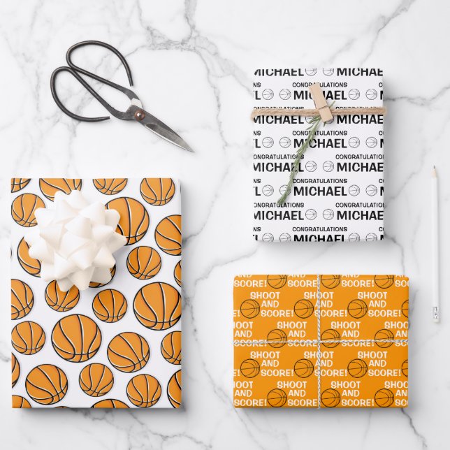 Feuille De Papier Cadeau Félicitations au basket-ball Envelopper les feuill (Recto)