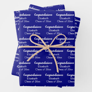 Feuille De Papier Cadeau Félicitations Classe Bleue Bleu Marine de 2024 Nom