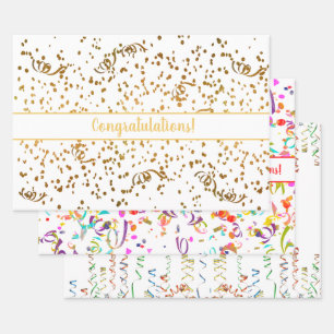 Feuille De Papier Cadeau Félicitations Confetti Streamers Gold Multicolor