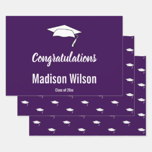 Feuille De Papier Cadeau Félicitations Dark Purple White Nom du diplômé