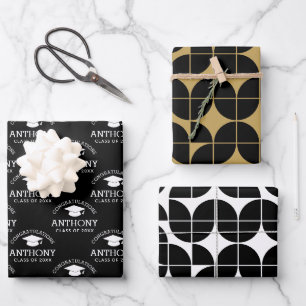 Feuille De Papier Cadeau Félicitations Diplômé Diplôme d'or noir