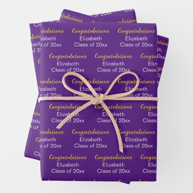 Feuille De Papier Cadeau Félicitations Gold Purple Classe de 20xx Nom (En situation)