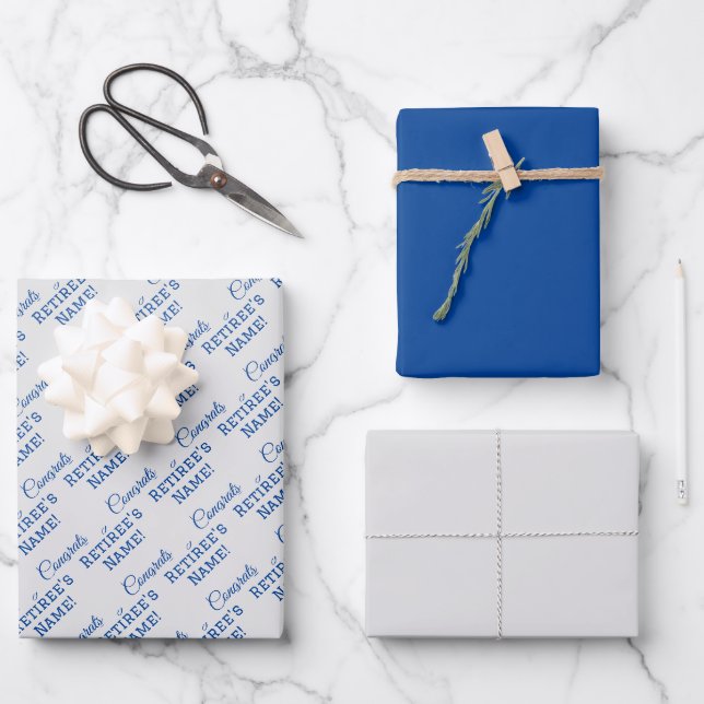 Feuille De Papier Cadeau Félicitations Personnalisées Retraite ! Bleu sur a (Recto)
