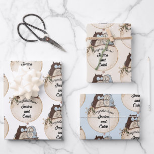 Feuille De Papier Cadeau Félicitations pour le mariage des hiboux Ajouter d