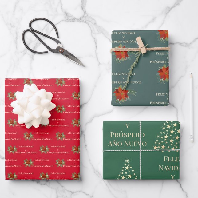 Feuille De Papier Cadeau Feliz Navidad y Prospero Año Nuevo (Recto)