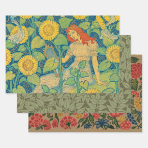Feuille De Papier Cadeau Femme-fille de fleurs dans le jardin de tournesol