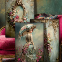 Femme française baroque, oiseau et floral, art ass