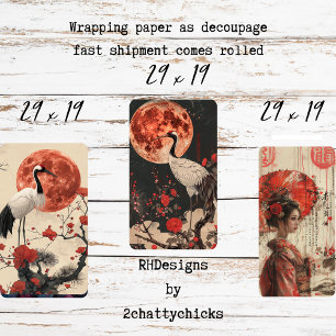 Feuille De Papier Cadeau Femme grue orientale Coucher de soleil Découpage