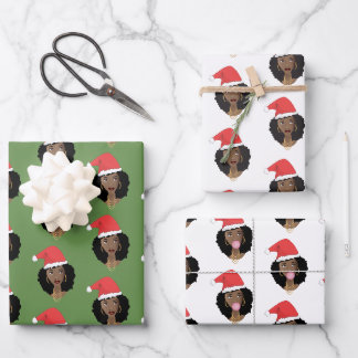 Feuille De Papier Cadeau Femmes noires, chapeau de Père Noël rouge, gomme, 