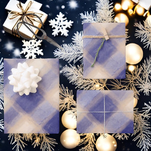 Feuille De Papier Cadeau Ferme bâtie en tartan bleu en vichy rustique