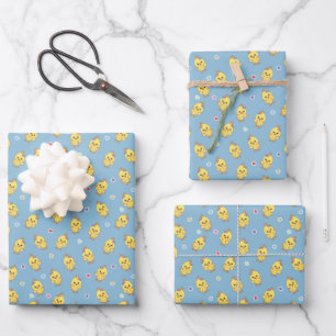 Feuille De Papier Cadeau Ferme de poussins animaux mignons motif kawaii ble