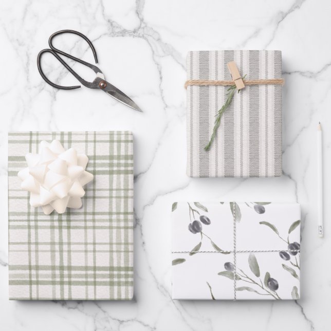 Feuille De Papier Cadeau Ferme moderne Sage Vert Noël (Recto)