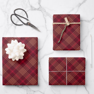 Feuille De Papier Cadeau Ferme rouge bordeaux or plaid diagonal motif