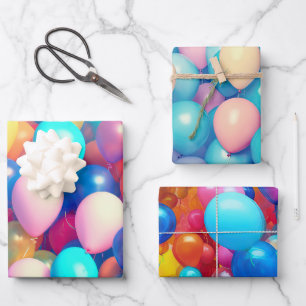 Feuille De Papier Cadeau Festif Ballons colorés Fête à thème