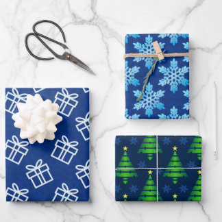Feuille De Papier Cadeau Festif bleu vert et blanc moderne