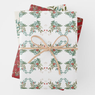 Feuille De Papier Cadeau Festif Botanique Floral Noël traditionnel Rouge