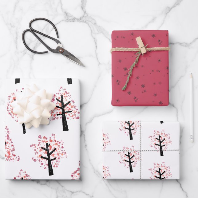 Feuille De Papier Cadeau Festif Bourgogne Snowflake Arbre de Noël (Recto)