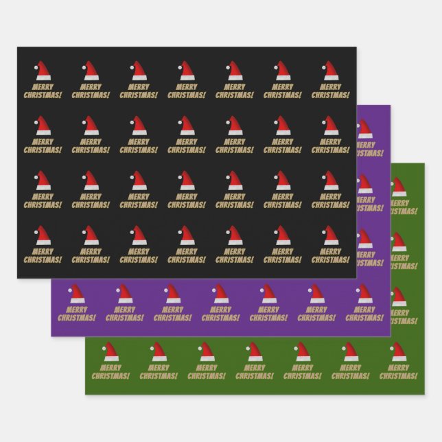 Feuille De Papier Cadeau Festif chapeau de Père Noël + rayé "JOYEZ NOËL !" (Lot)