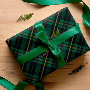 Feuille De Papier Cadeau Festif élégant Forêt foncée Vert Plaid Motif