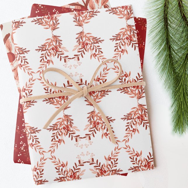 Feuille De Papier Cadeau Festif Feuilleté Floral Noël traditionnel Rouge (Créateur téléchargé)