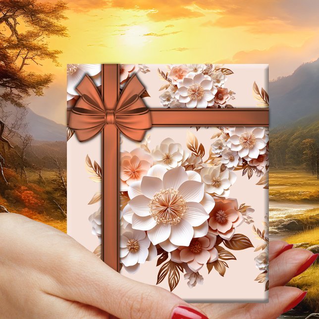 Feuille De Papier Cadeau Festif Floral Design (Wrapping paper showing a festive floral design in 3 different colors. Great for any celebration)