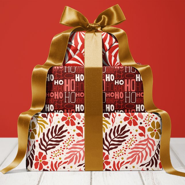 Feuille De Papier Cadeau Festif Floral et Ho Ho Ho Noël (Créateur téléchargé)