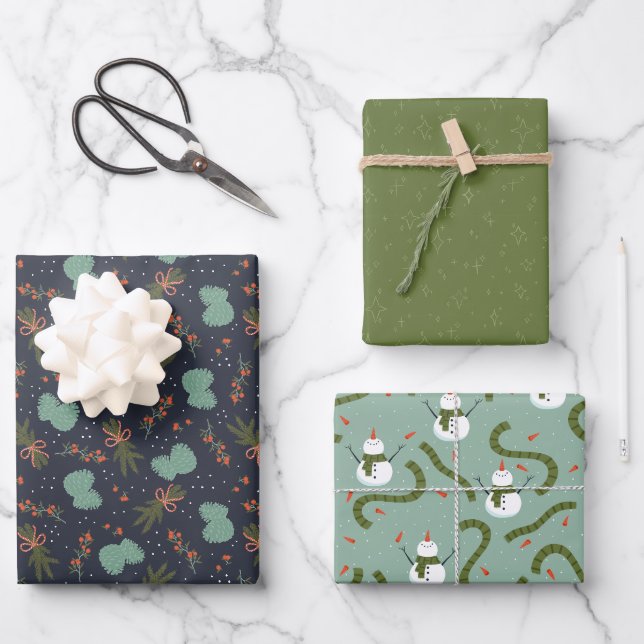 Feuille De Papier Cadeau festif floral hivernale, collection jour de neige (Recto)