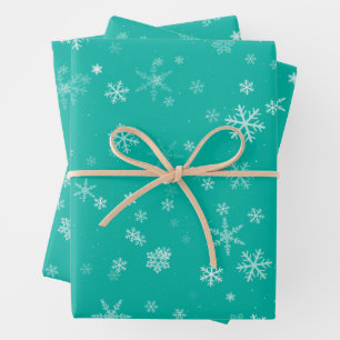 Feuille De Papier Cadeau Festif Green White Snowflake Motif Holiday