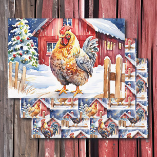 Feuille De Papier Cadeau Festif mignon Pays Poulets Noël