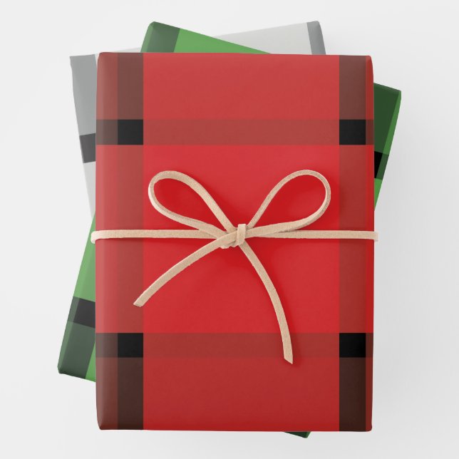 Feuille De Papier Cadeau Festif Plaid Red Green Grey cadeau de Noël (En situation)