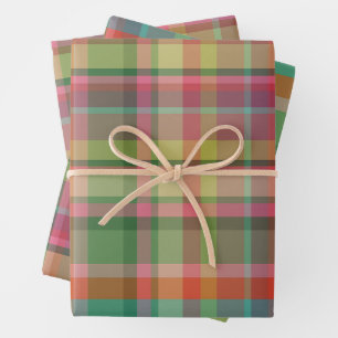 Feuille De Papier Cadeau Festif Retro Noël Plaid Mignonne Preppy Holiday