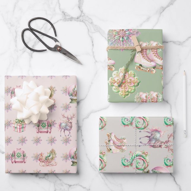 Feuille De Papier Cadeau Festif rosé hiver merveilleux Noël (Créateur téléchargé)