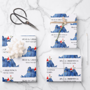 Feuille De Papier Cadeau Festif Sea Lions Seas n Salutations Aquarelle
