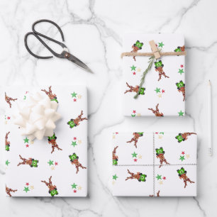 Feuille De Papier Cadeau Festif Vert Et Rouge Kasky Reindeer de Noël
