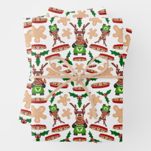 Feuille De Papier Cadeau Festif Vert Et Rouge Kasky Reindeer de Noël