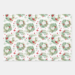 Feuille De Papier Cadeau Festin Aquarelle Holly et Berries Noël
