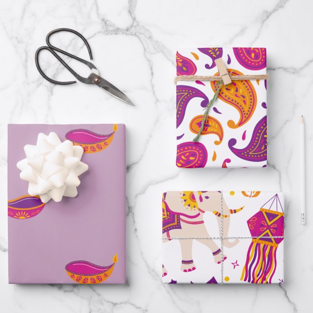 Feuille De Papier Cadeau Festival des lumières de Diwali (Recto)