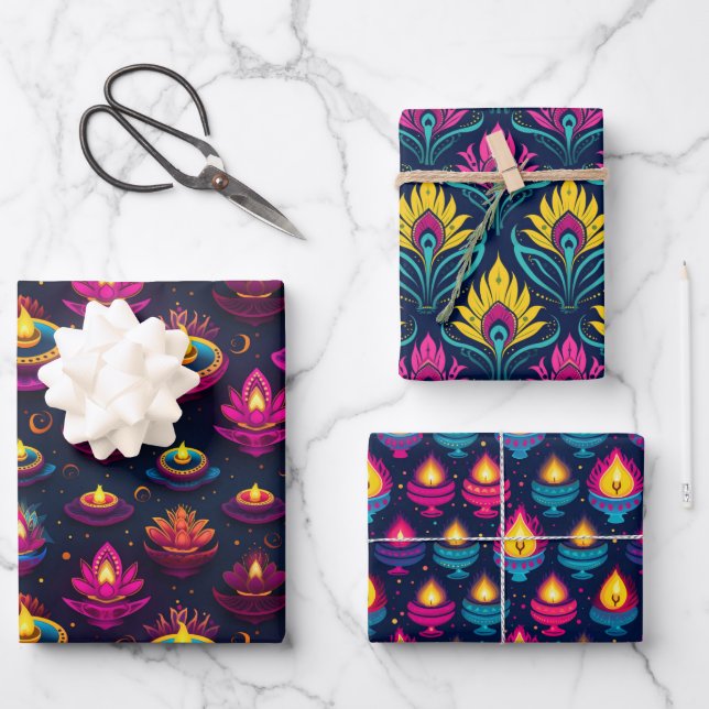 Feuille De Papier Cadeau Festival des lumières de Diwali (Recto)