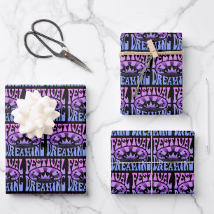 Feuille De Papier Cadeau Festival Dream Vintage Retro Rose-Bleu + noir