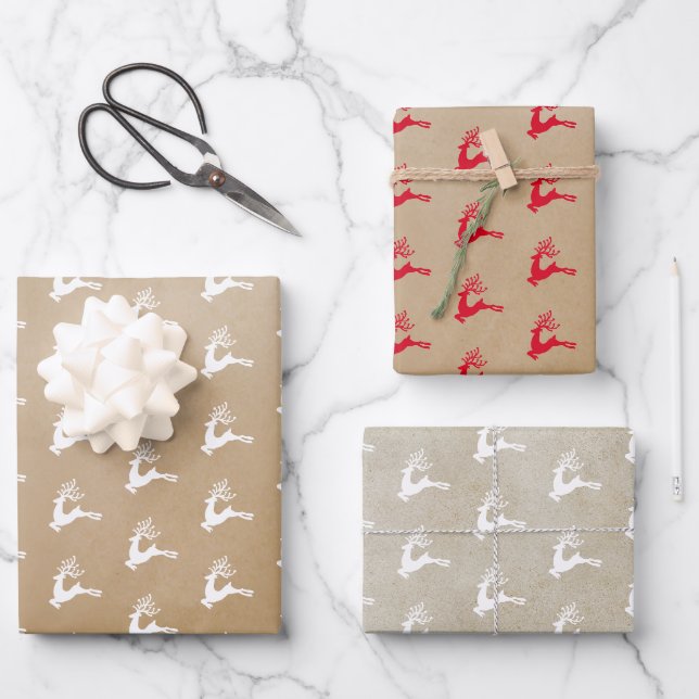 Feuille De Papier Cadeau Festival moderne Nordic Noël Red Deer Kraft (Recto)