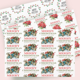 Feuille De Papier Cadeau Festivals Lumières Rouge Poinsettia Floral Pattern