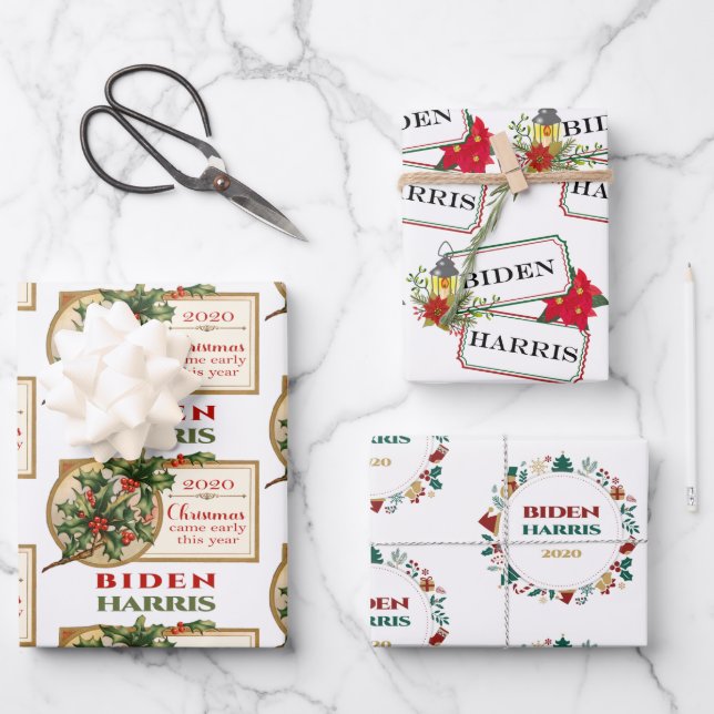 Feuille De Papier Cadeau Festive Biden Harris 2020 Noël (Recto)
