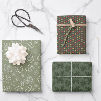 Feuille De Papier Cadeau Festive Floral, Dots and Leaves -
