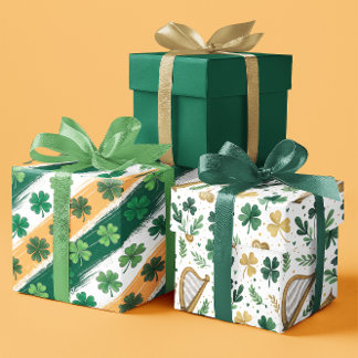 Feuille De Papier Cadeau Festive Green Shamrocks St. Patricks Jour set de 3