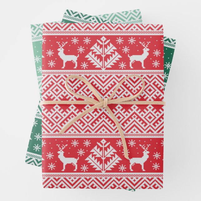 Feuille De Papier Cadeau Festive Knitted Motif Noël (En situation)
