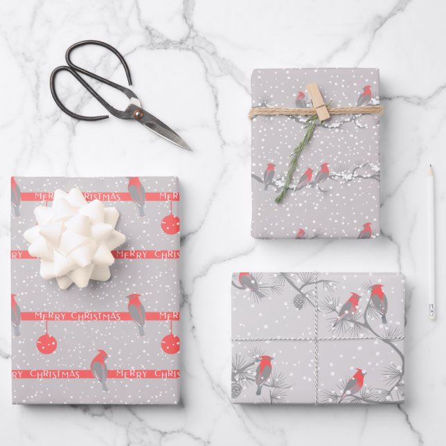 Feuille De Papier Cadeau Festive Modern Red Cardinal Christmas (Recto)